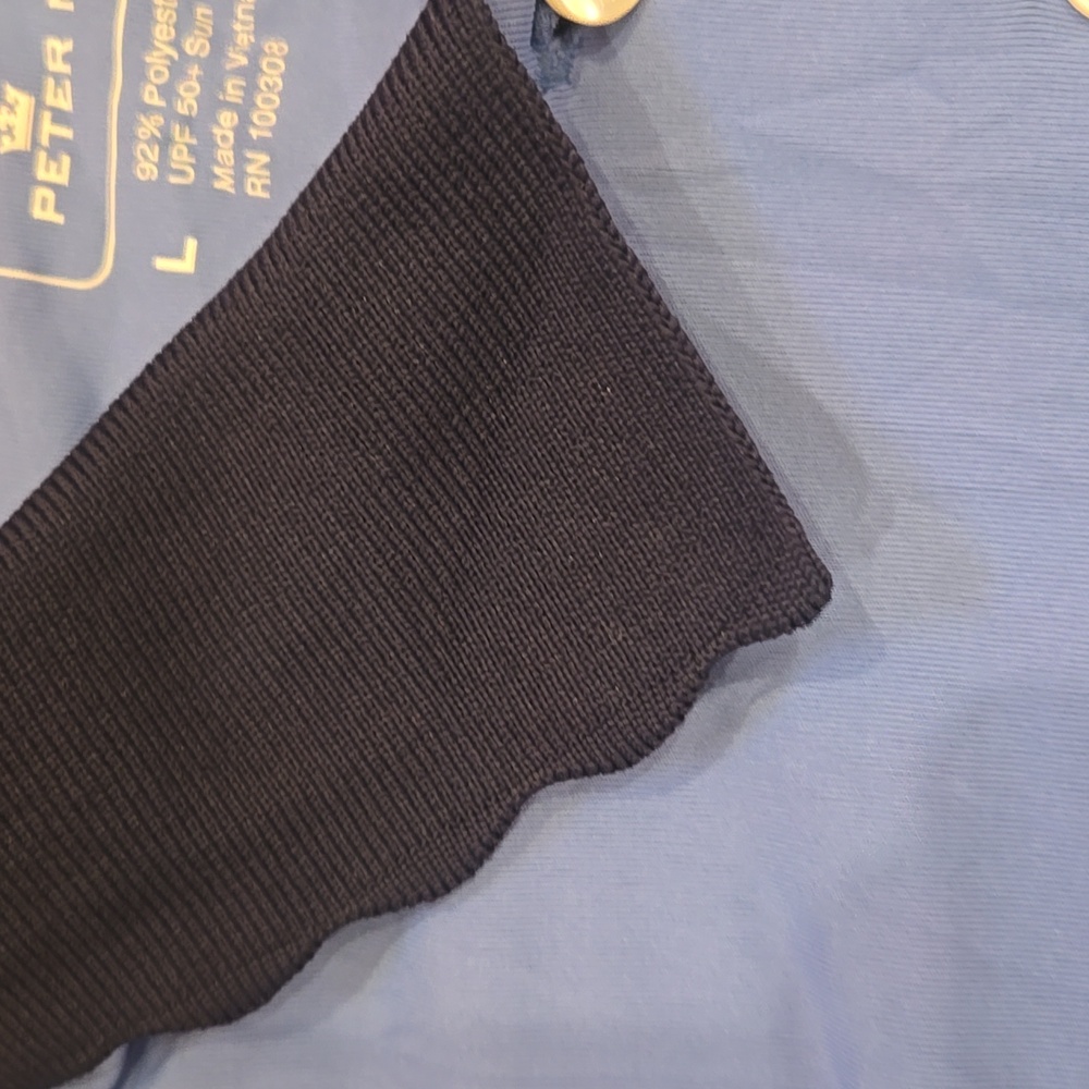 New Peter Millar Navy/Opal Blue Scallop Trim Sun Protection Country Club Polo - Picture 4 of 13